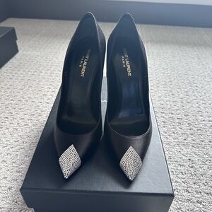 Saint Laurent Black Heels with Silver Tips